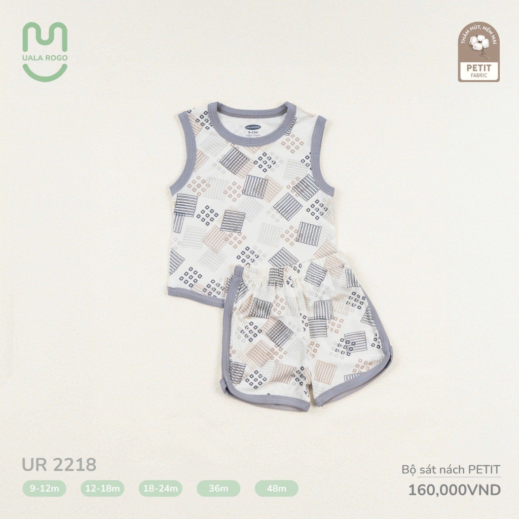 Bộ ba lỗ petit Uala in họa tiết vuông UR2218