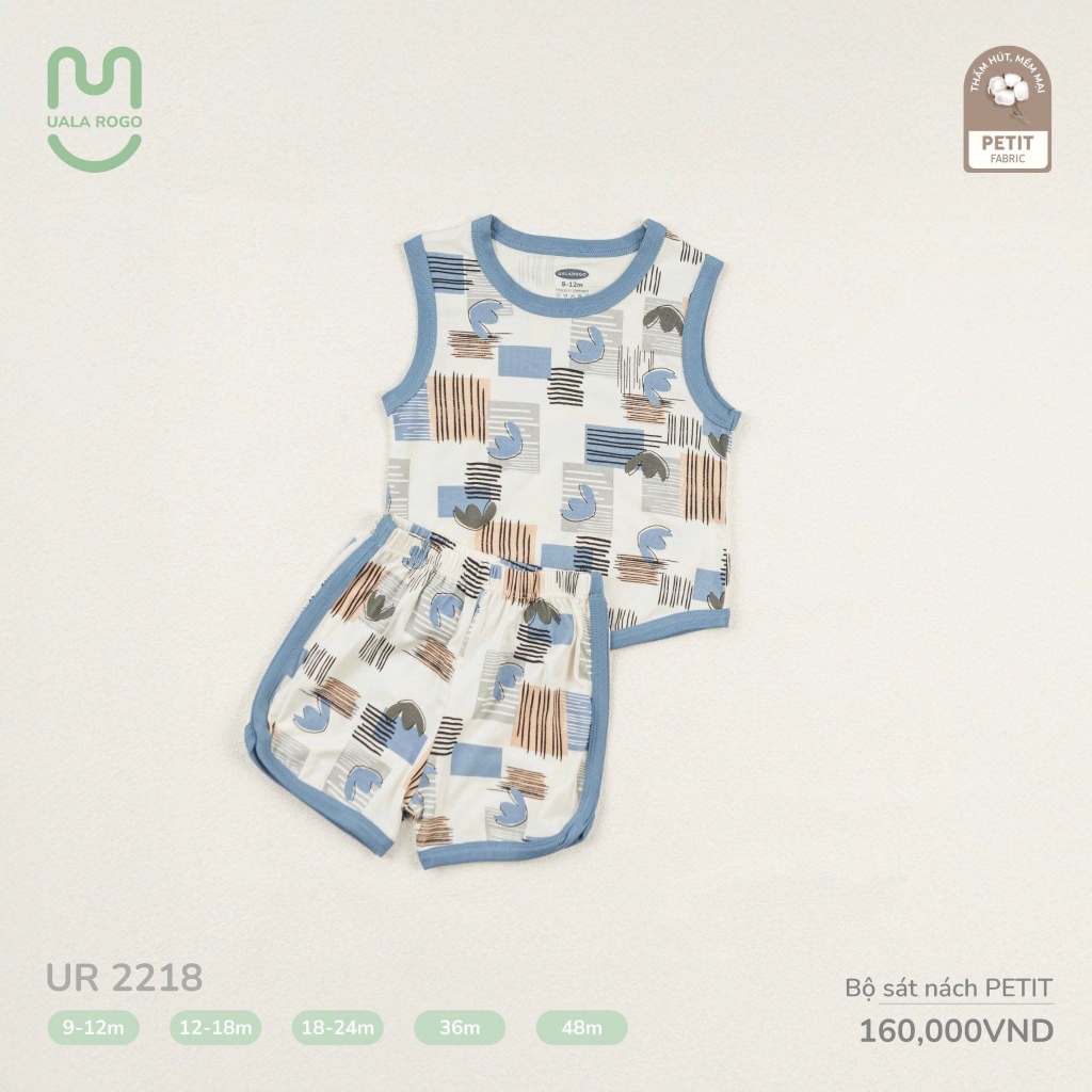 Bộ ba lỗ petit Uala in họa tiết vuông UR2218