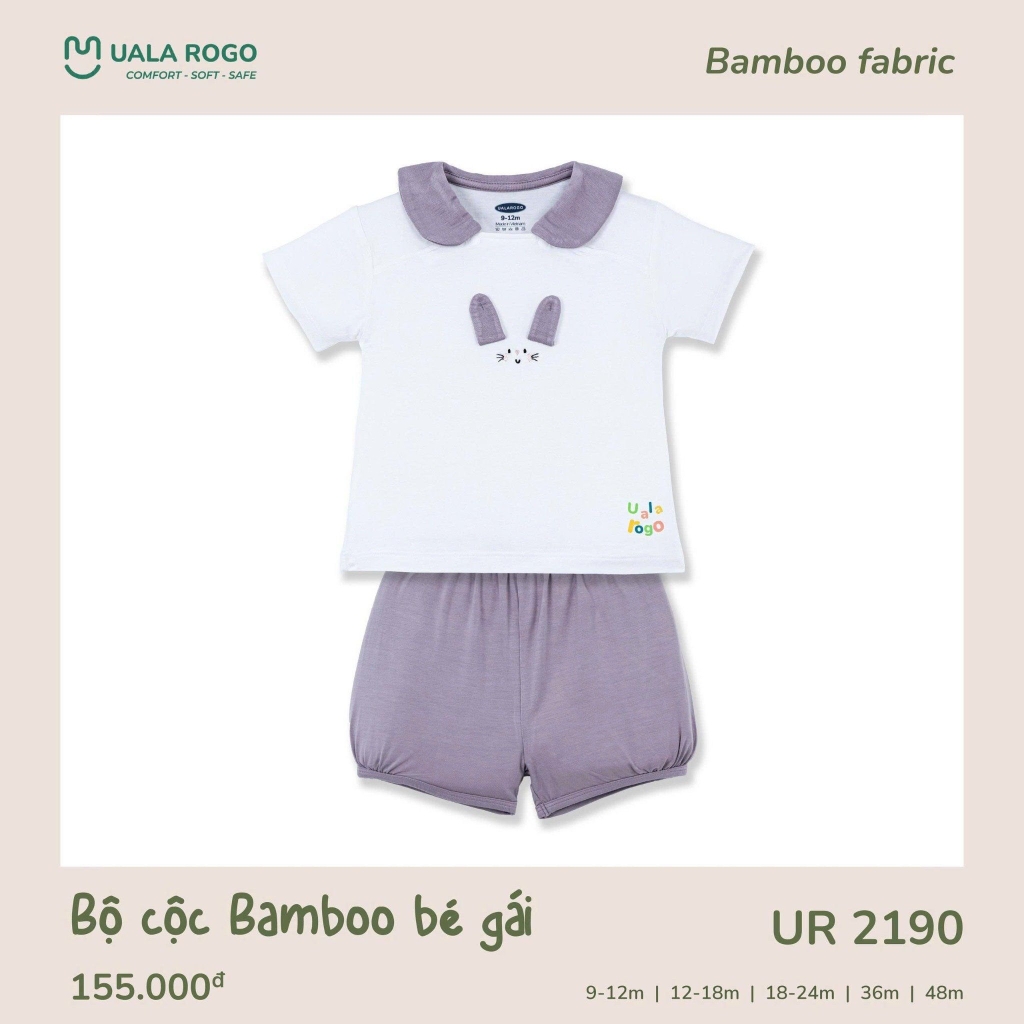 Bộ Cộc Bamboo Bé Gái Uala Họa Tiết Tai Thỏ UR2190