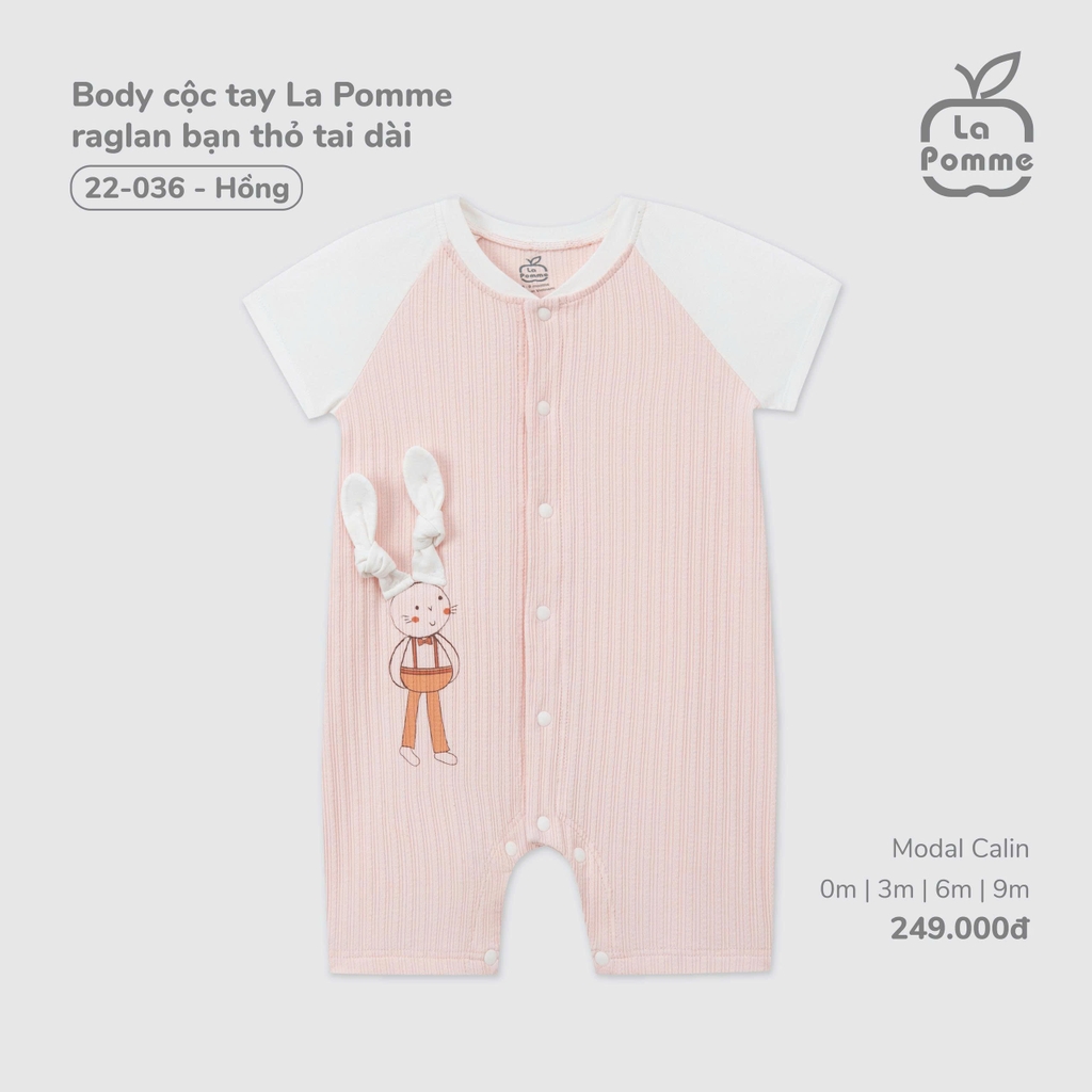 Body cộc tay La Pomme raglan bạn thỏ tai dài