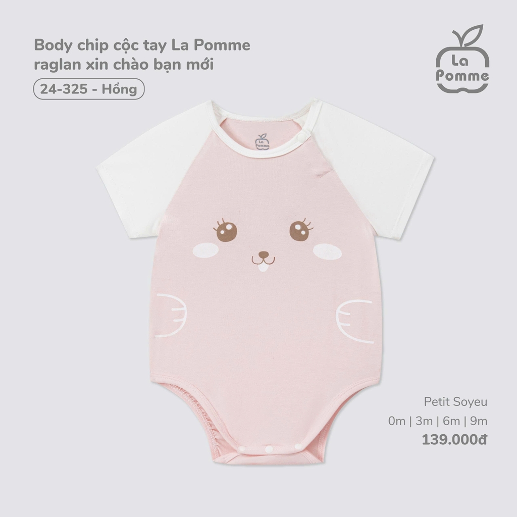 Body chip cộc tay La Pomme raglan xin chào bạn mới