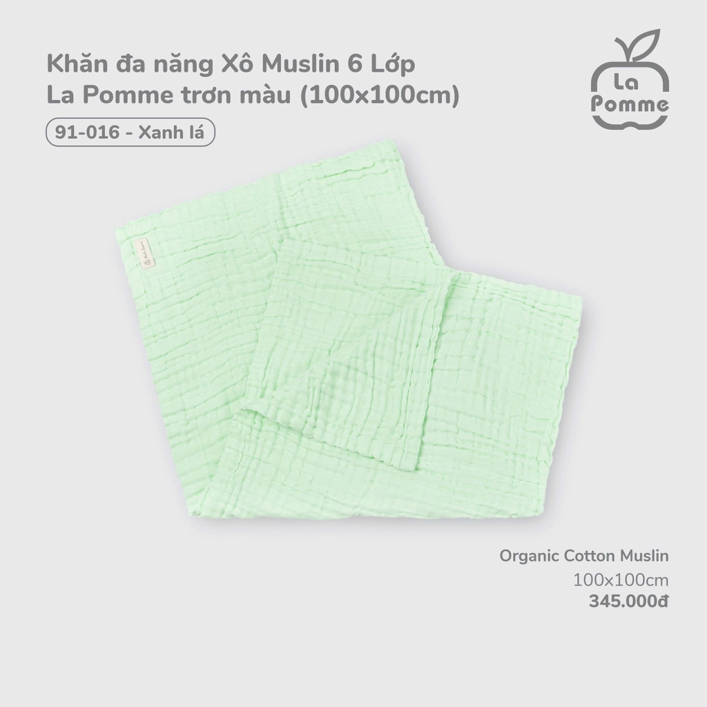 Khăn Đa Năng Xô Muslin 6 Lớp La Pomme Trơn Màu (100X100Cm) 91016