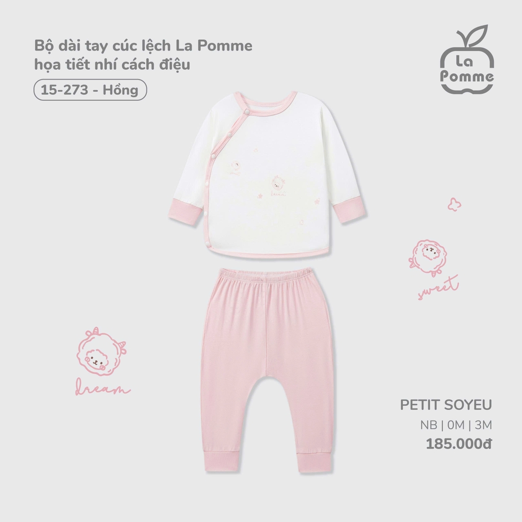 Bộ dài tay cúc lệch La Pomme họa tiết nhí cách điệu 15273