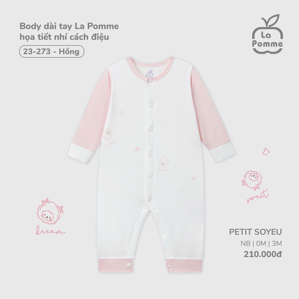 Body dài tay La Pomme liền tất họa tiết nhí cách điệu 23273