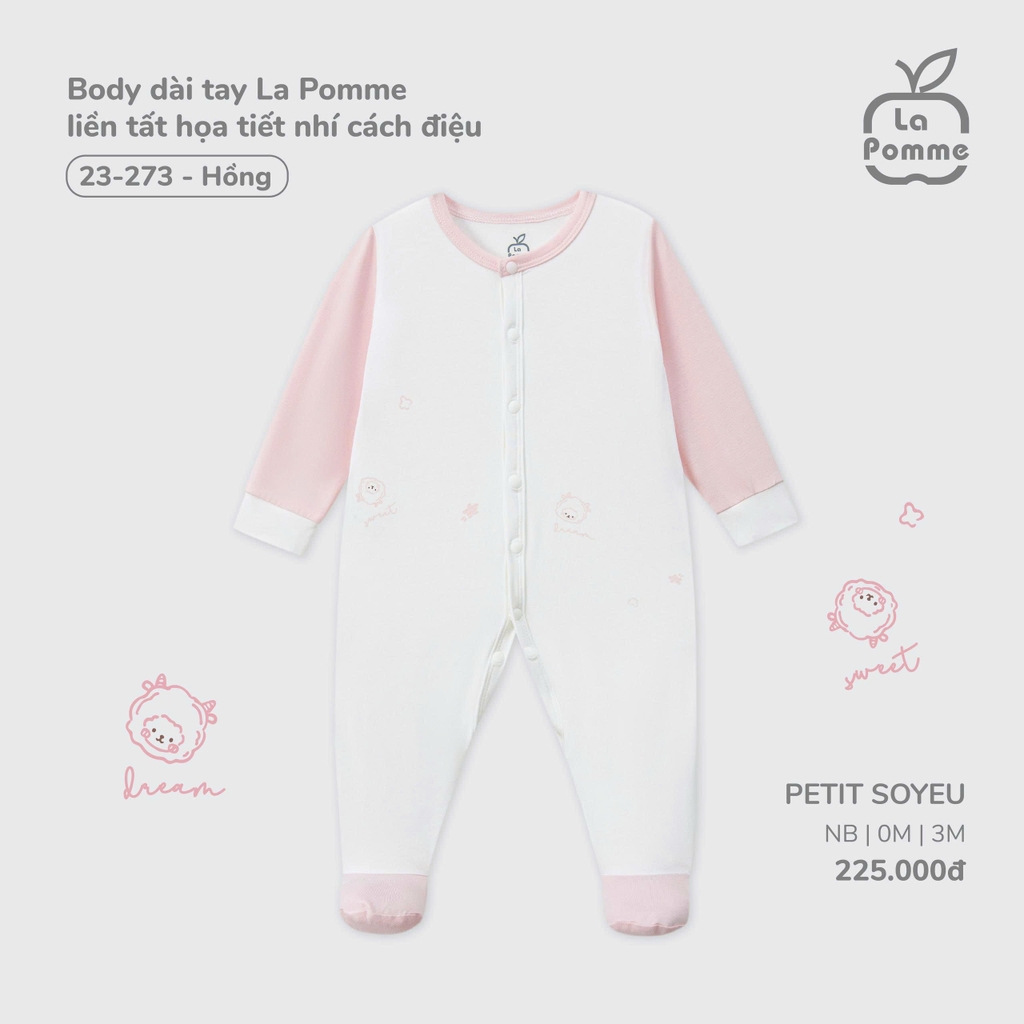 Body dài tay La Pomme liền tất họa tiết nhí cách điệu 23273