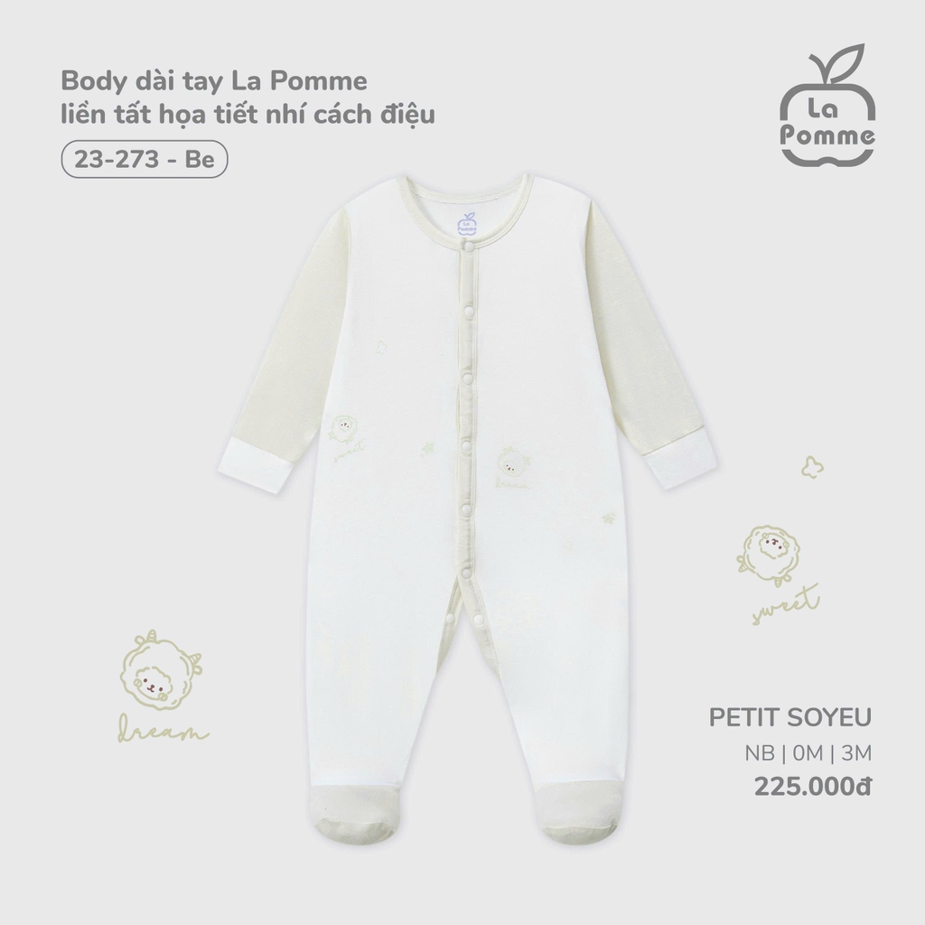 Body dài tay La Pomme liền tất họa tiết nhí cách điệu