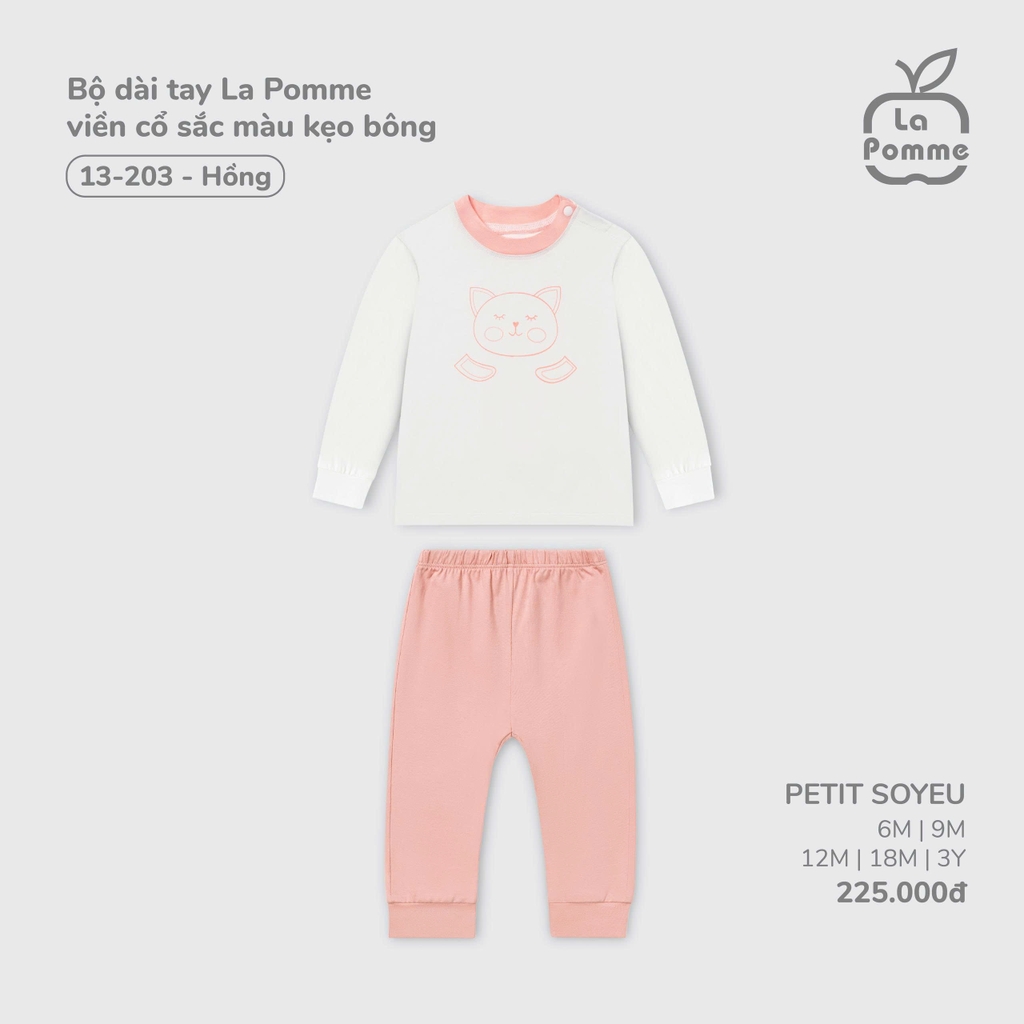 Bộ dài tay La Pomme viền cổ sắc màu kẹo bông 13203