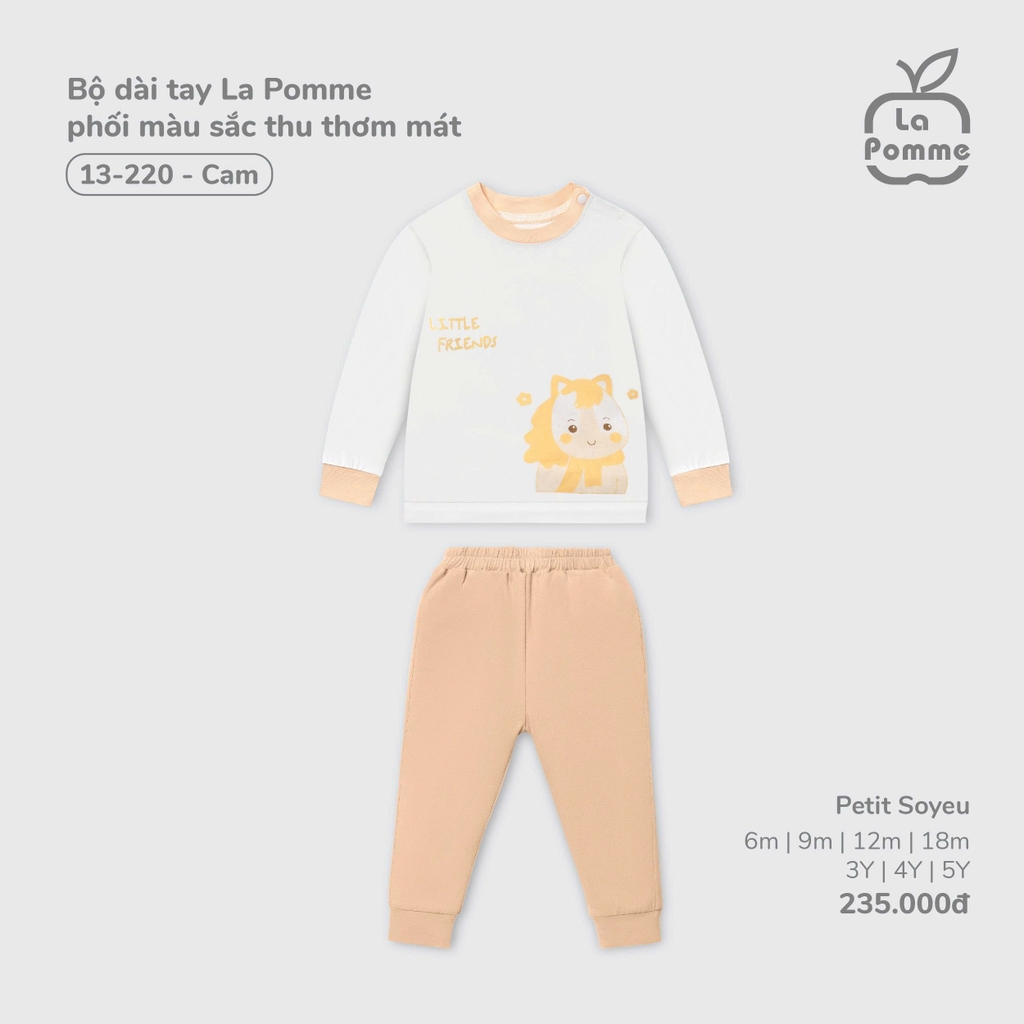 Bộ dài tay La Pomme phối màu sắc thu thơm mát 13220