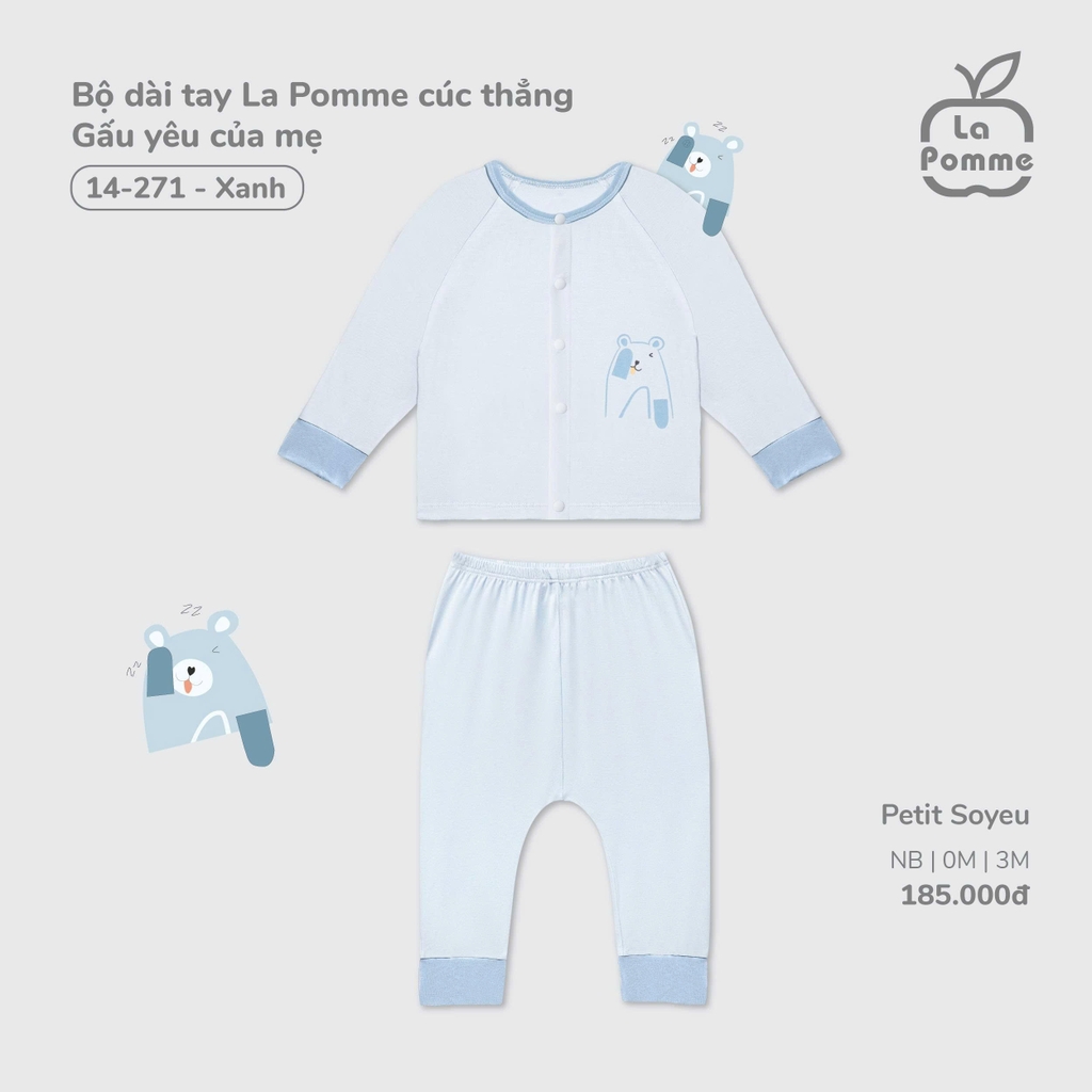 Bộ dài tay La Pomme cúc thẳng Gấu yêu của mẹ