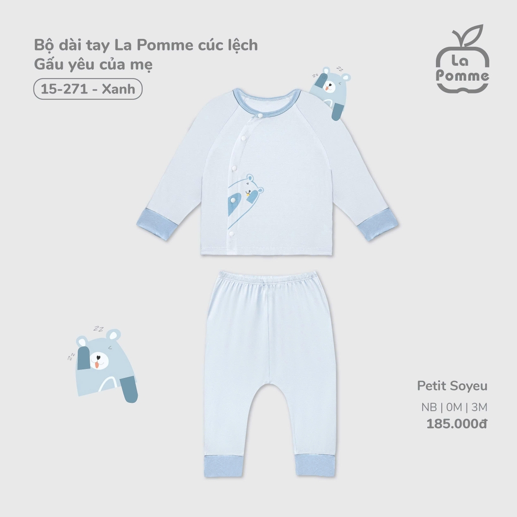 Bộ dài tay La Pomme cúc lệch Gấu yêu của mẹ