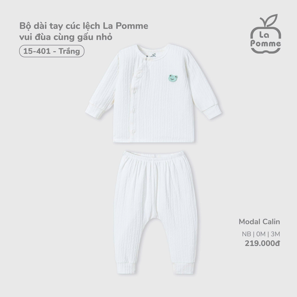 Bộ dài tay cúc lệch La Pomme vui đùa cùng gấu nhỏ 15401