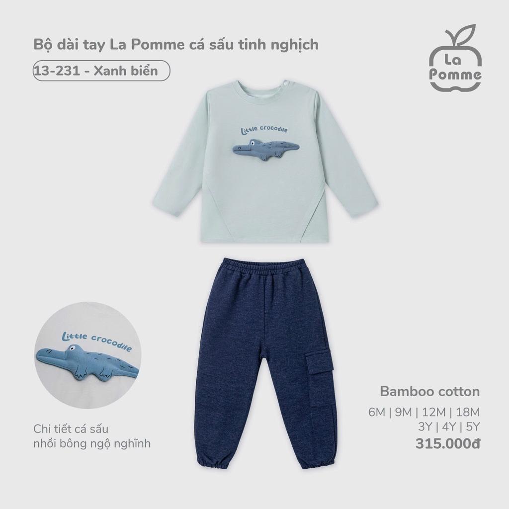 Bộ dài tay La Pomme cá sấu tinh nghịch 13231
