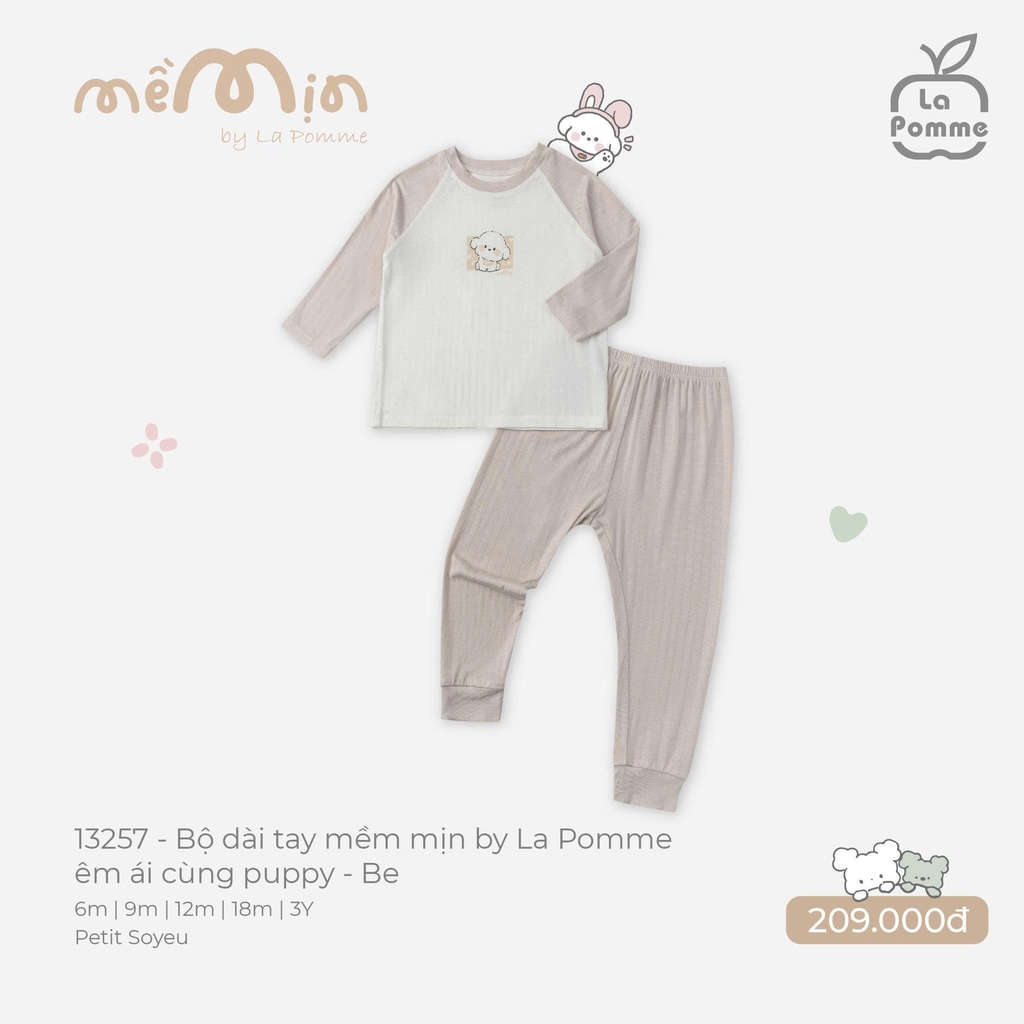 Bộ dài tay mềm mịn by La Pomme êm ái cùng puppy