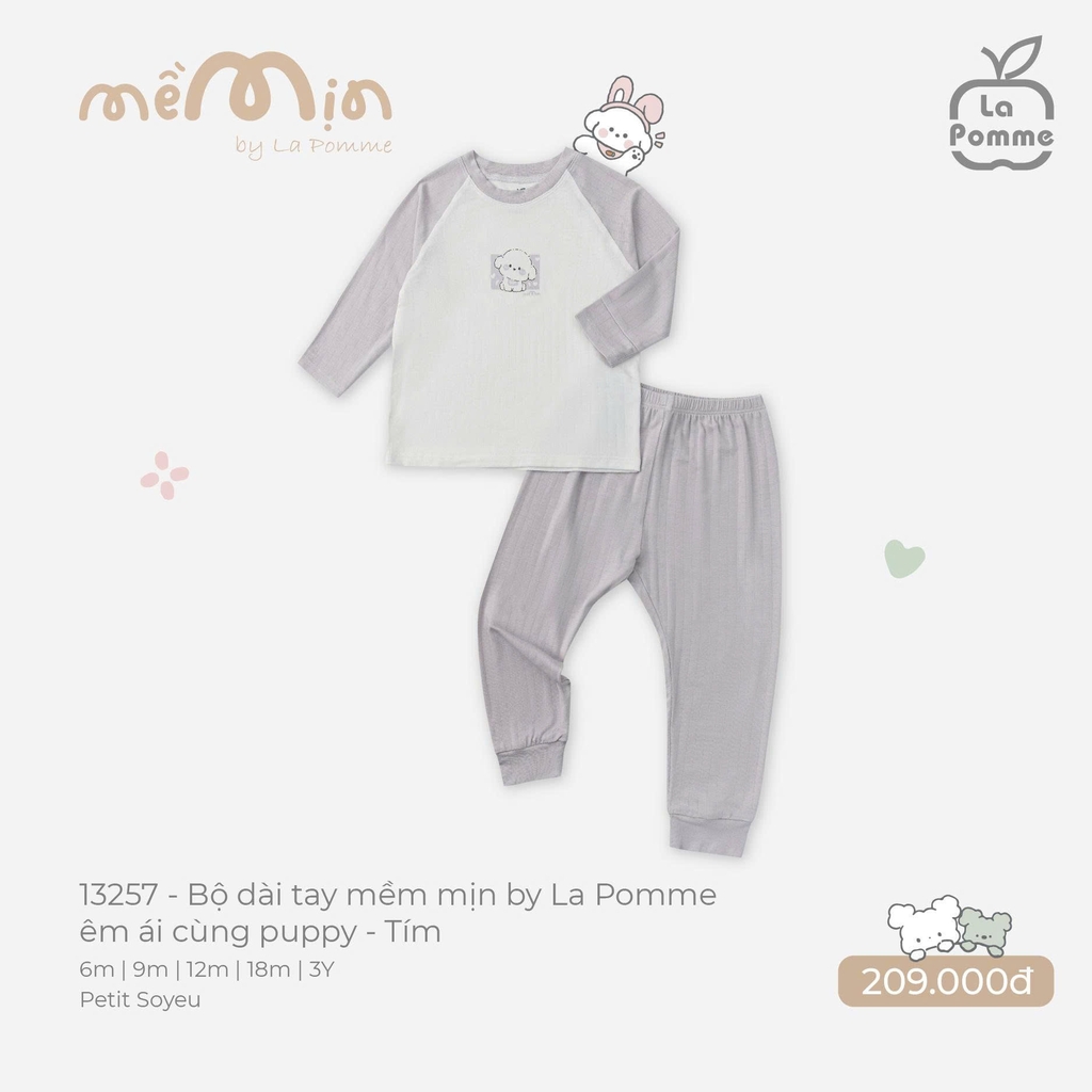 Bộ dài tay mềm mịn by La Pomme êm ái cùng puppy
