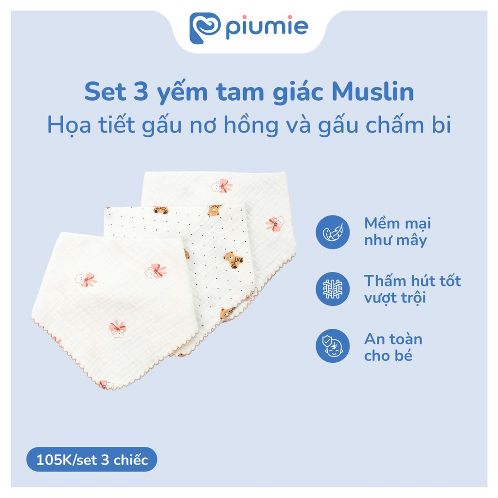 Set 3 yếm tam giác muslin