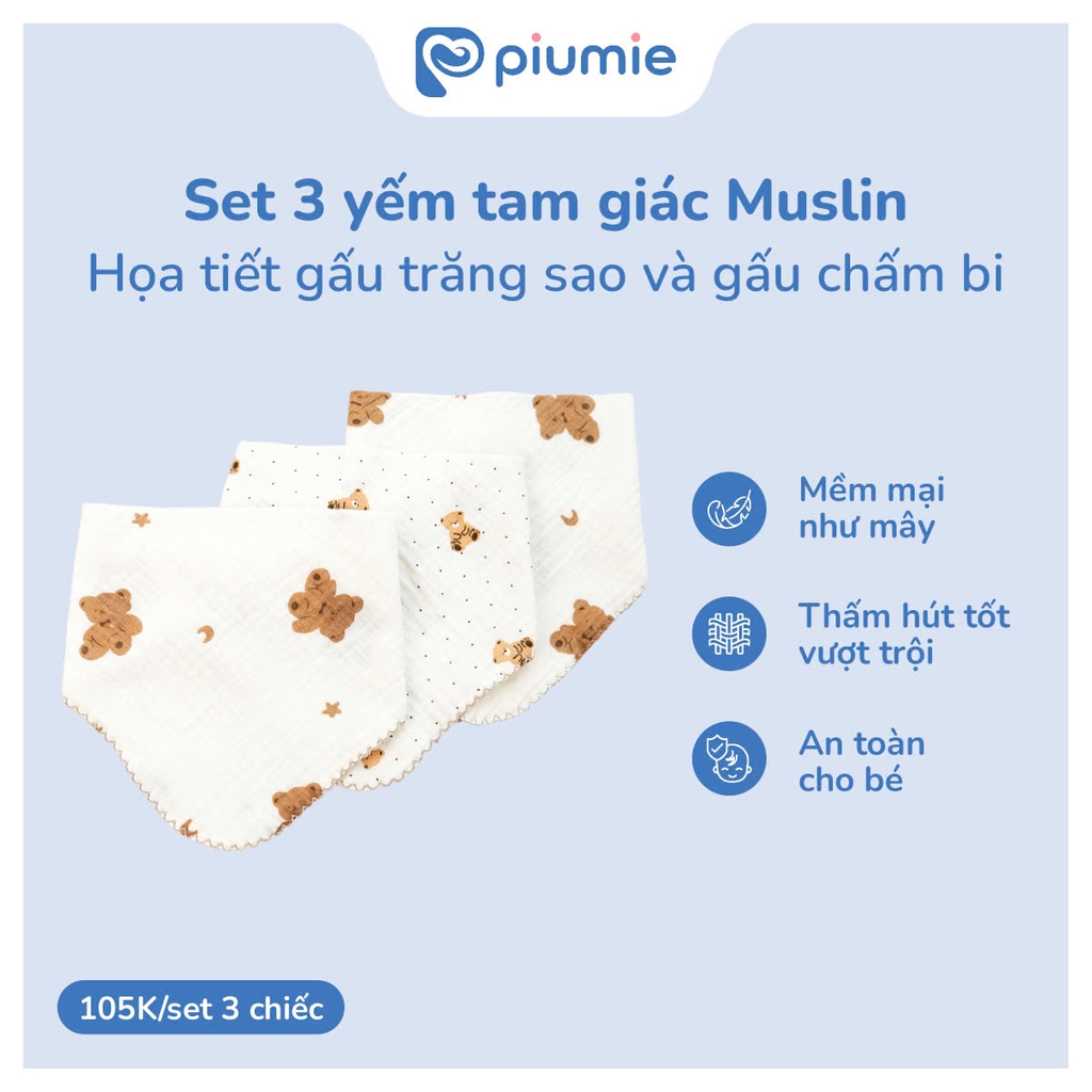 Set 3 yếm tam giác muslin