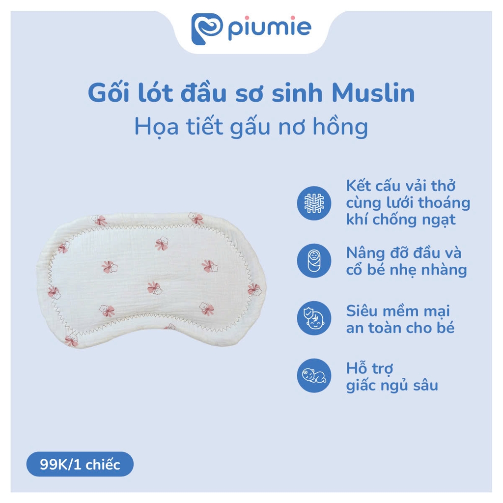 Gối lót đầu sơ sinh muslin thoáng khí