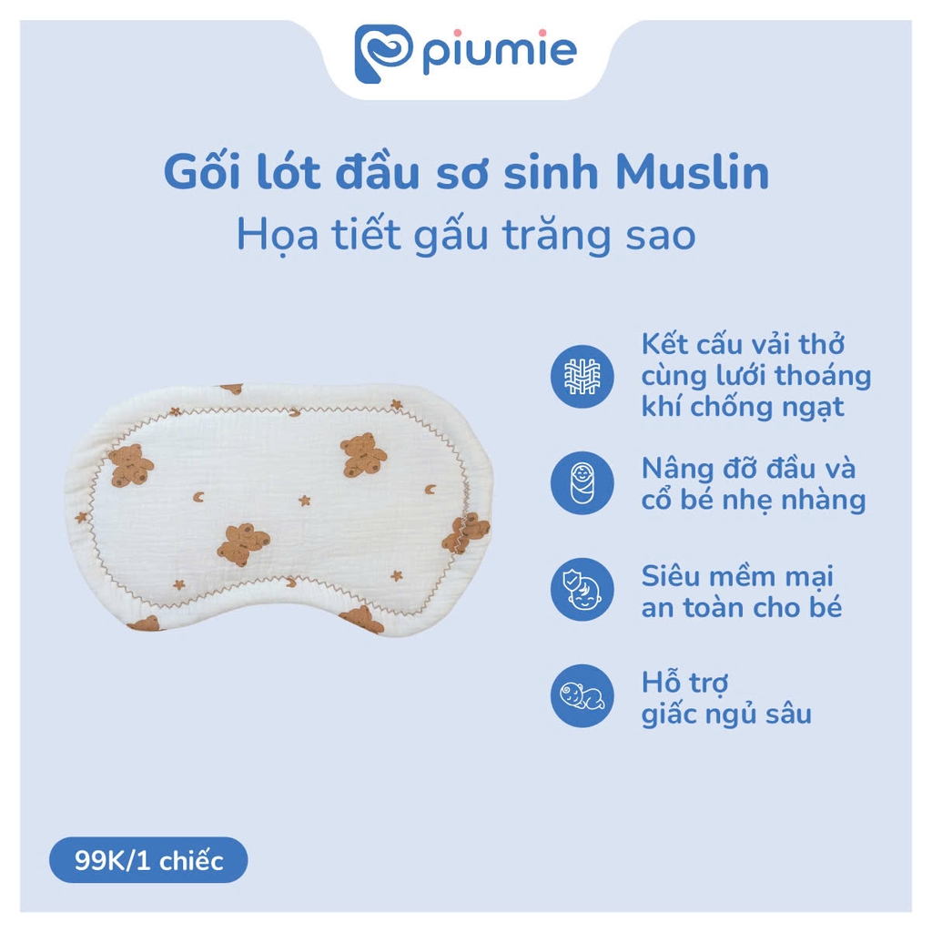 Gối lót đầu sơ sinh muslin thoáng khí