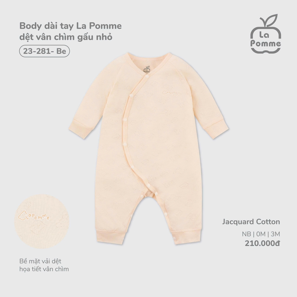 Body dài tay La Pomme liền tất dệt vân chìm gấu nhỏ