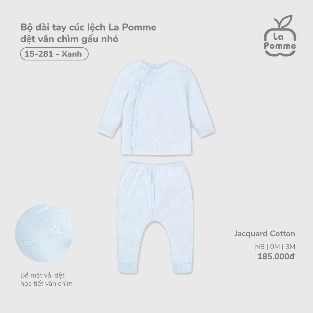 Bộ dài tay cúc lệch La Pomme dệt vân chìm gấu nhỏ
