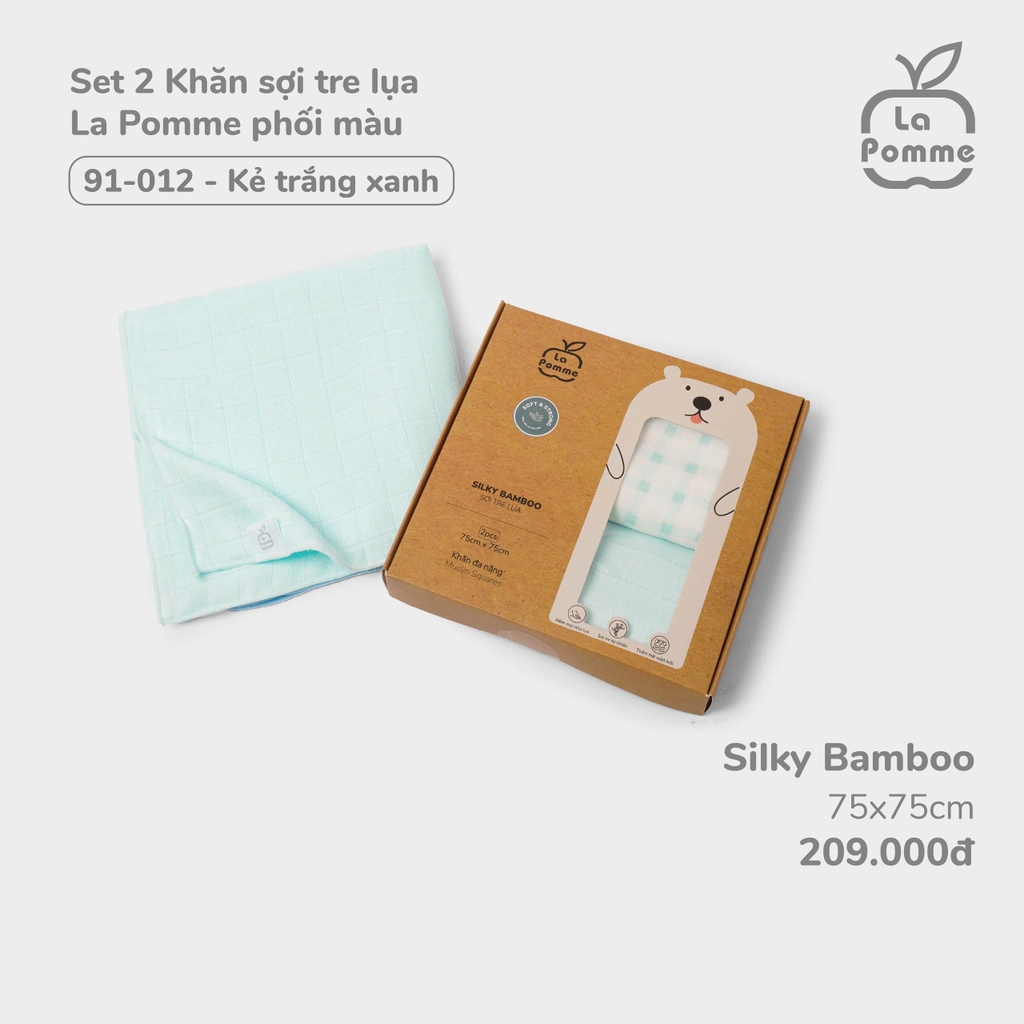K002 Set 2 Khăn sữa sợi tre lụa La Pomme phối màu (75x75cm)