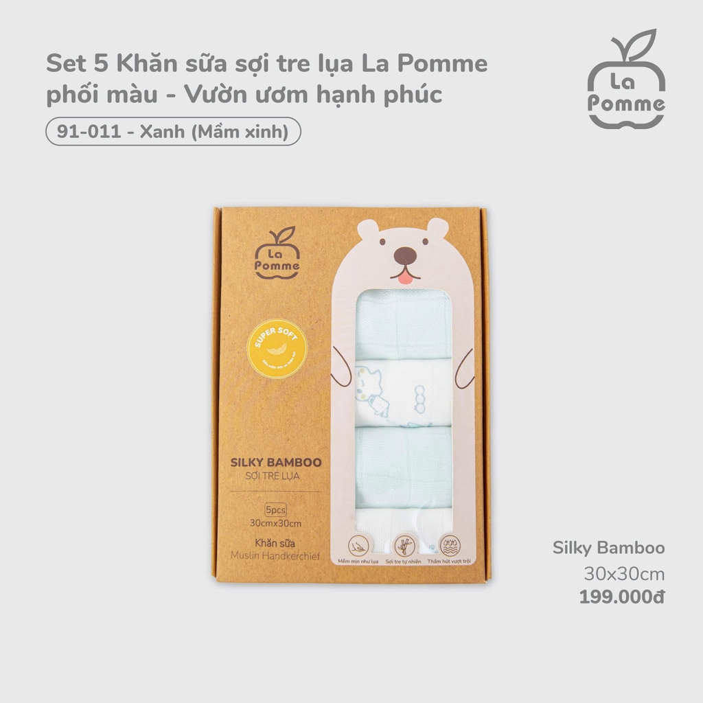 K001 Set 5 Khăn sữa sợi tre lụa La Pomme phối màu - (30x30cm)