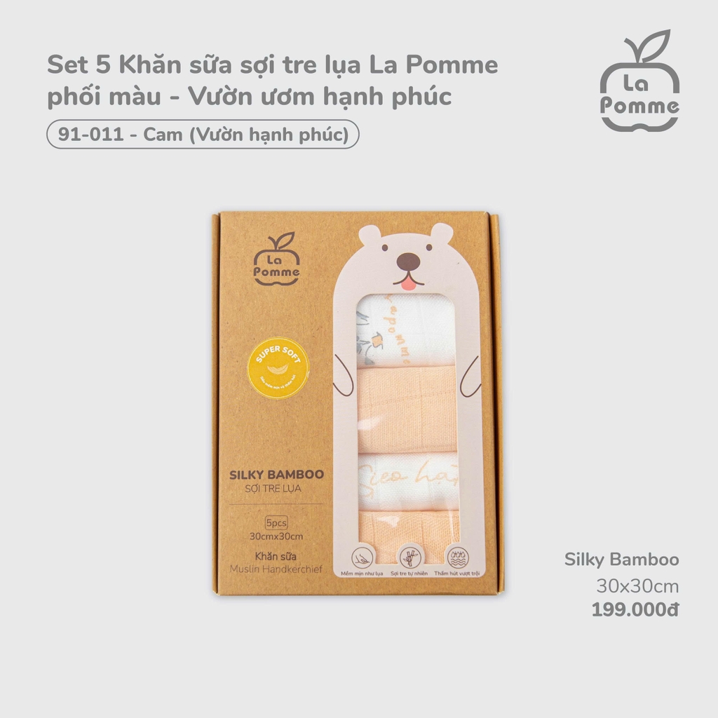 K001 Set 5 Khăn sữa sợi tre lụa La Pomme phối màu - (30x30cm)