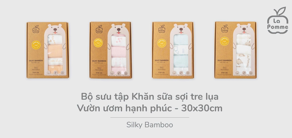 K001 Set 5 Khăn sữa sợi tre lụa La Pomme phối màu - (30x30cm)