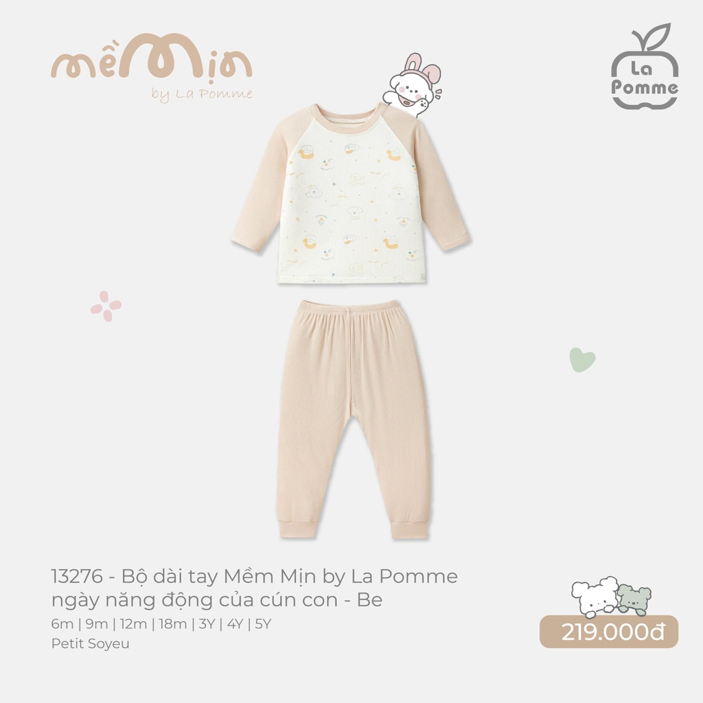 Bộ dài tay Mềm Mịn by La Pomme ngày năng động của cún con
