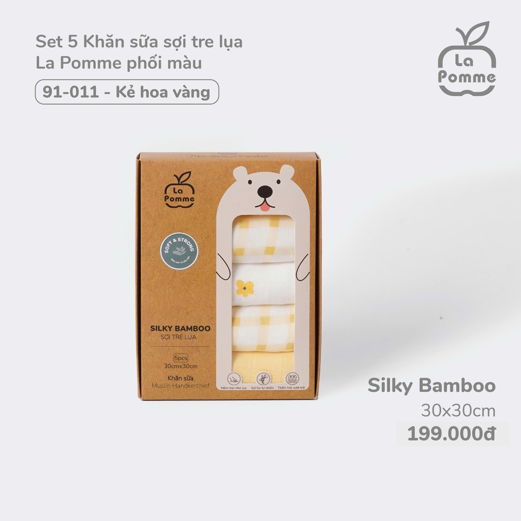 K001 Set 5 Khăn sữa sợi tre lụa La Pomme phối màu (30x30cm)