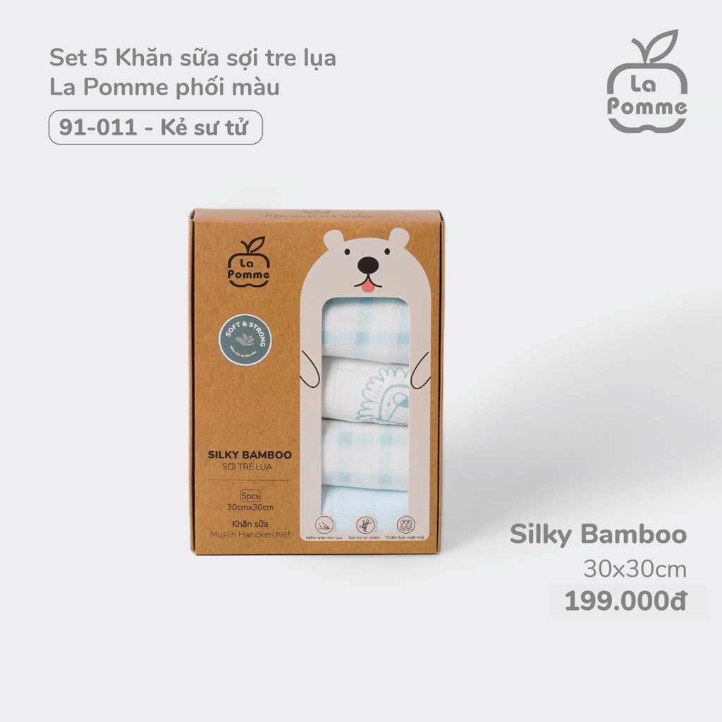 K001 Set 5 Khăn sữa sợi tre lụa La Pomme phối màu (30x30cm)