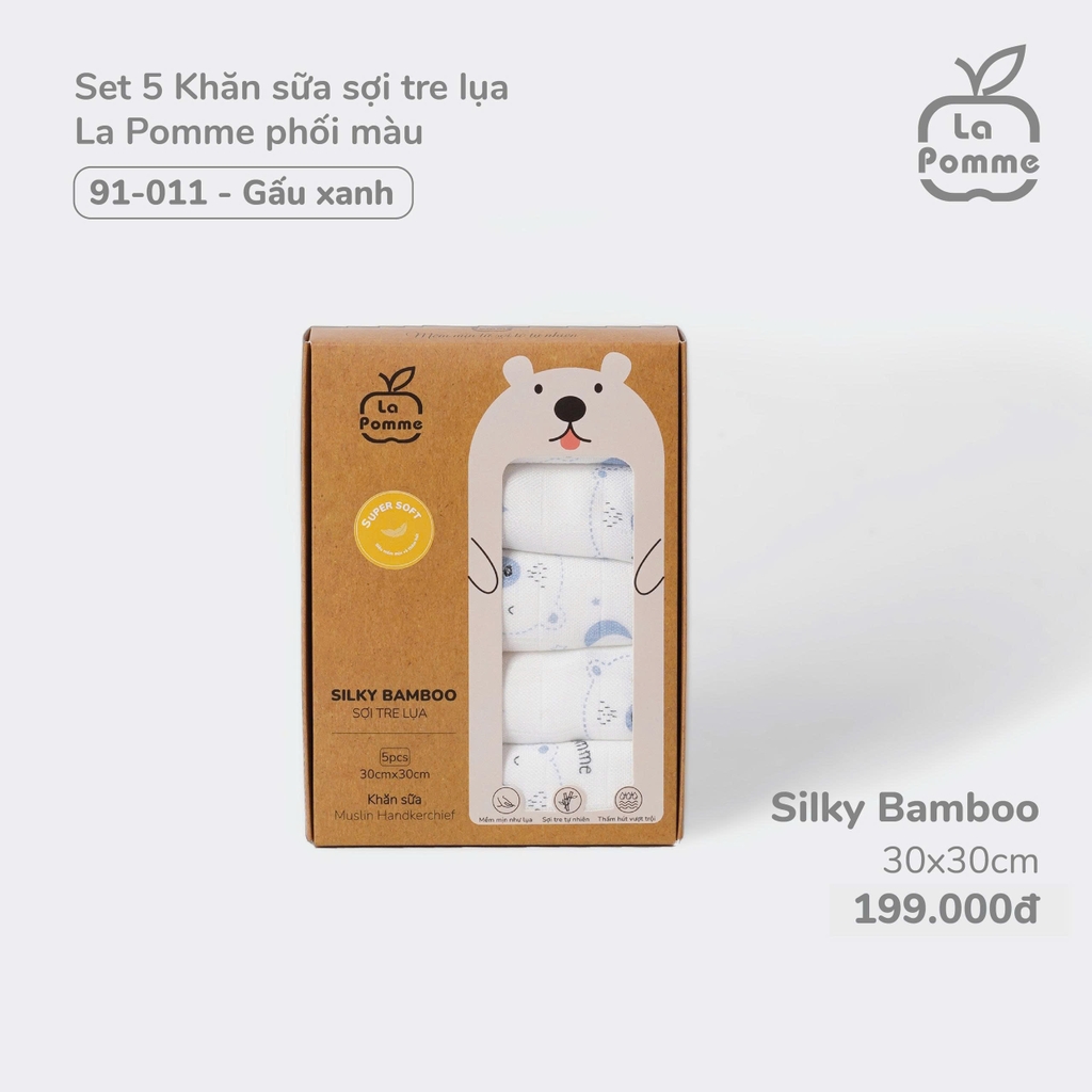 K001 Set 5 Khăn sữa sợi tre lụa La Pomme phối màu (30x30cm)