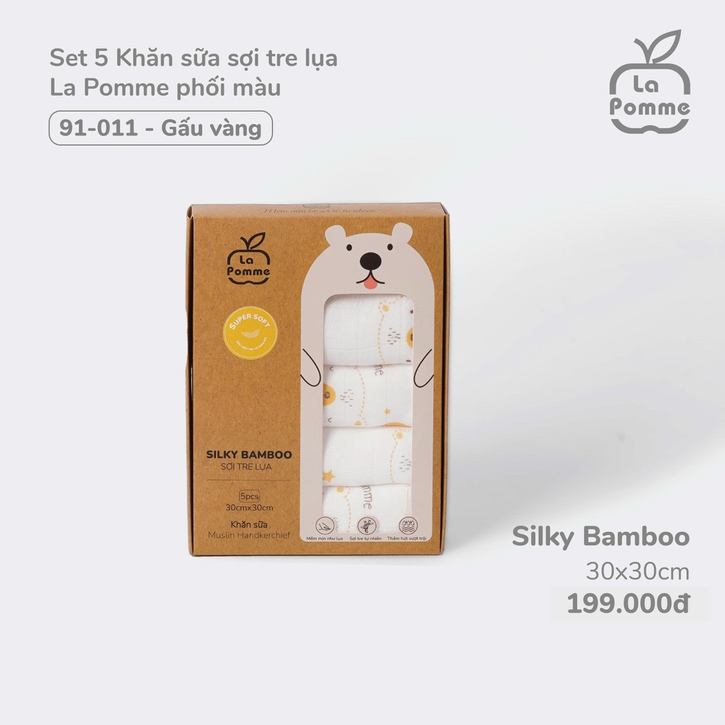 K001 Set 5 Khăn sữa sợi tre lụa La Pomme phối màu (30x30cm)