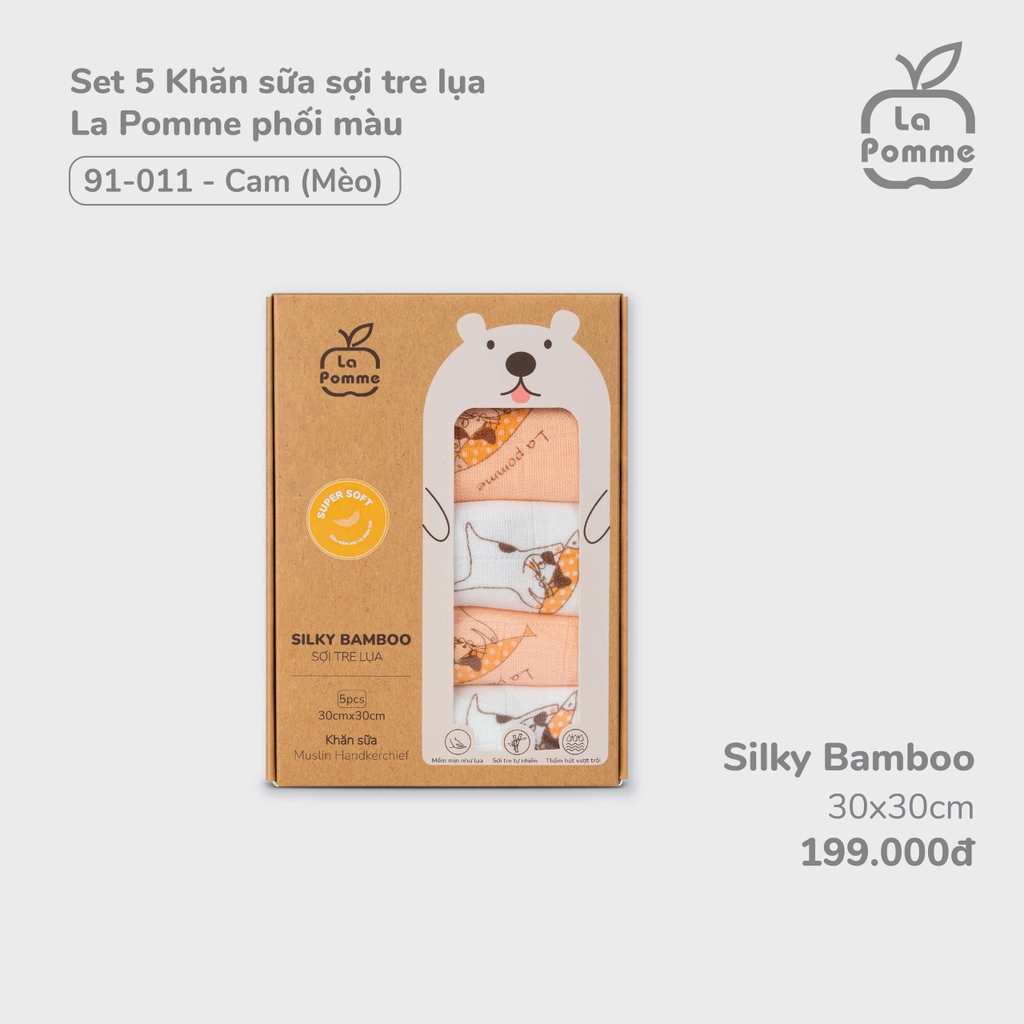 K001 Set 5 Khăn sữa sợi tre lụa La Pomme phối màu (30x30cm)