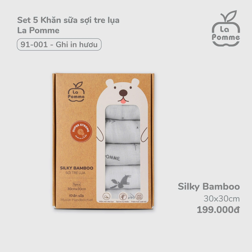 Set 5 khăn sữa sợi tre lụa La Pomme - 30x30cm