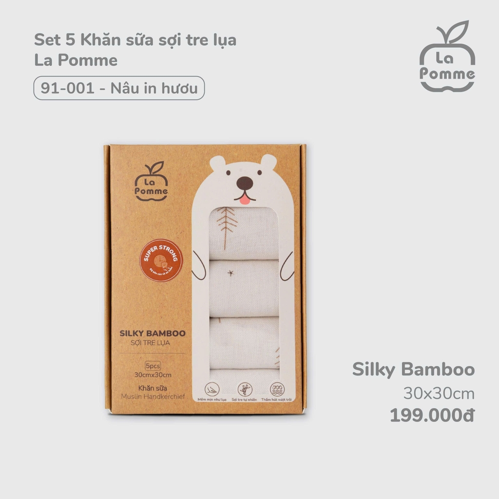 Set 5 khăn sữa sợi tre lụa La Pomme - 30x30cm