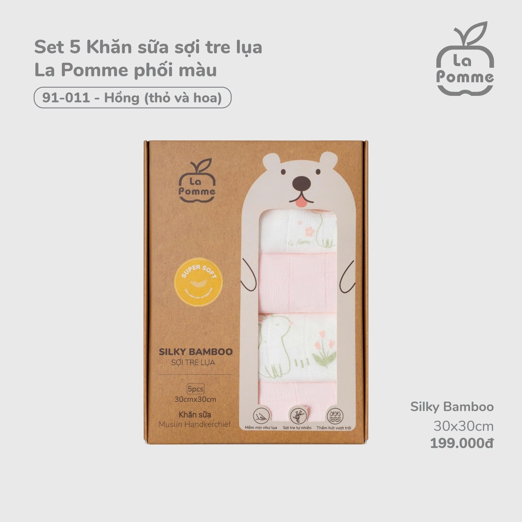 K001 Set 5 Khăn sữa sợi tre lụa La Pomme phối màu (30x30cm)