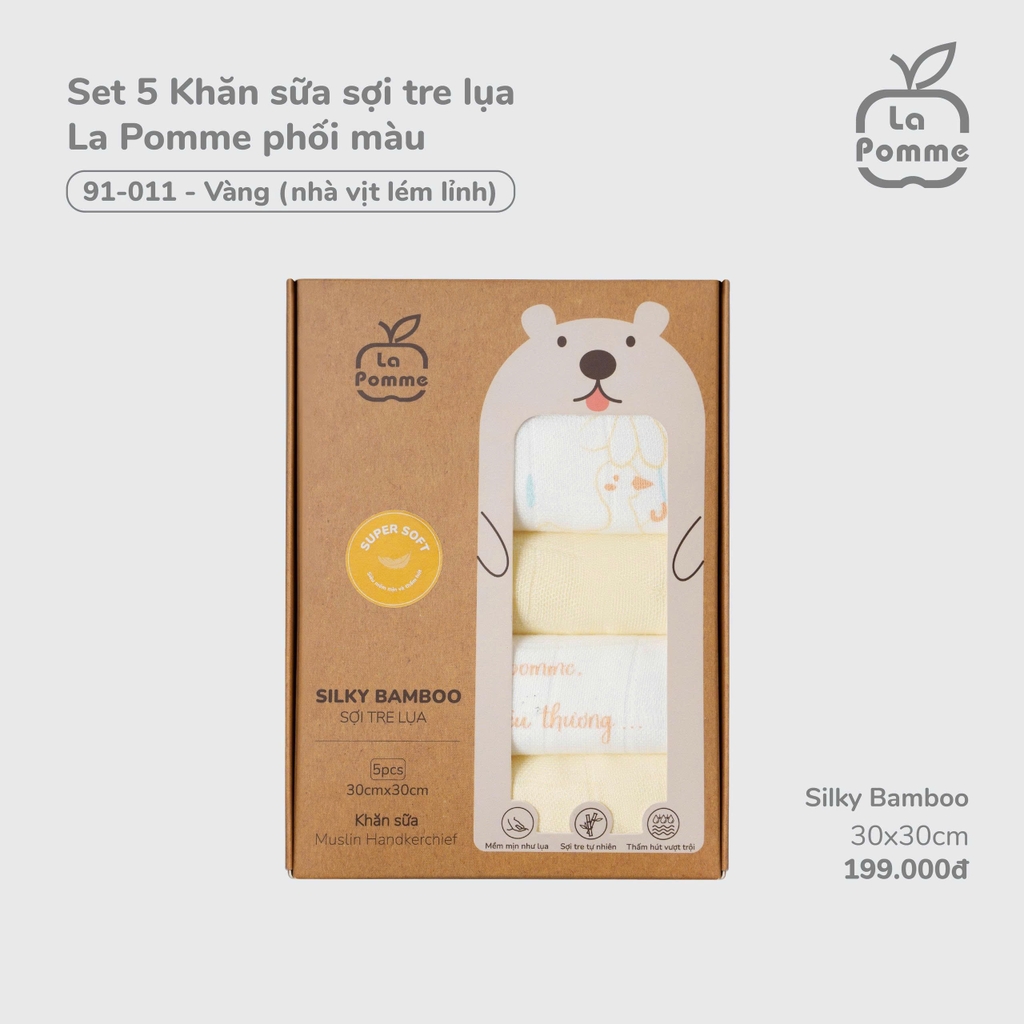 K001 Set 5 Khăn sữa sợi tre lụa La Pomme phối màu (30x30cm)