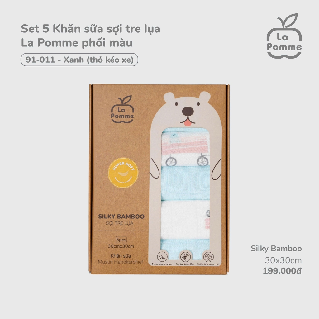 K001 Set 5 Khăn sữa sợi tre lụa La Pomme phối màu (30x30cm)