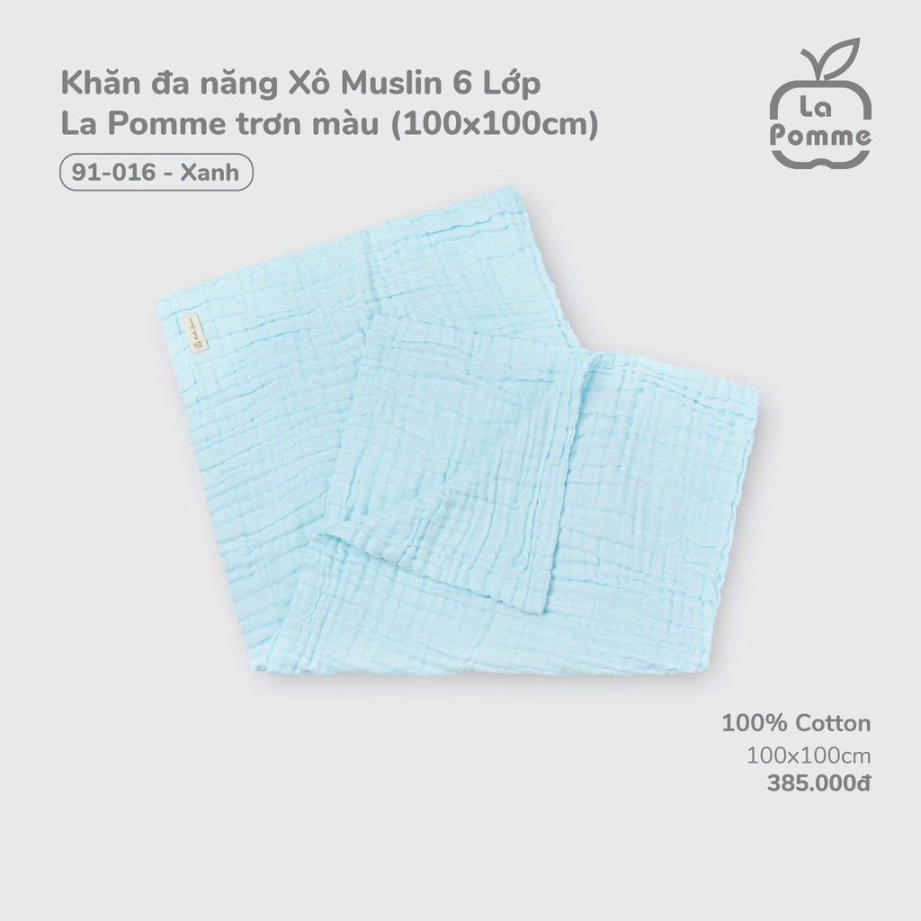 Khăn đa năng Xô Muslin 6 Lớp La Pomme trơn màu (100x100cm)
