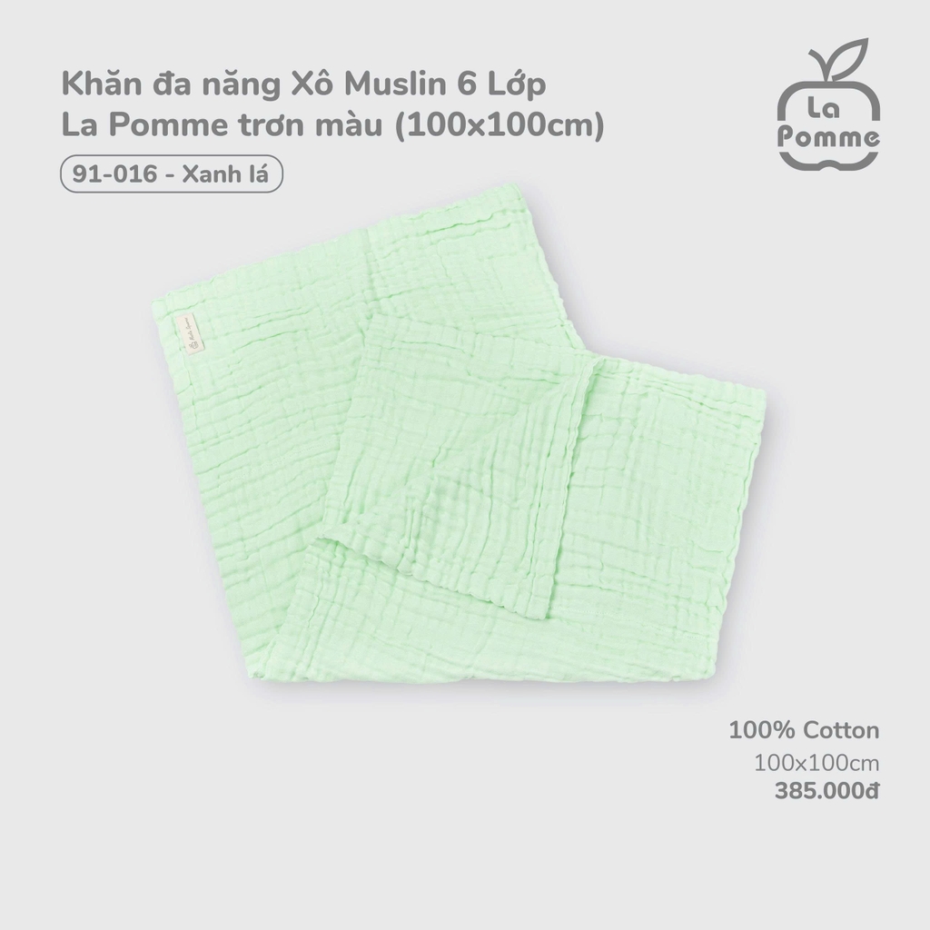 Khăn đa năng Xô Muslin 6 Lớp La Pomme trơn màu (100x100cm)
