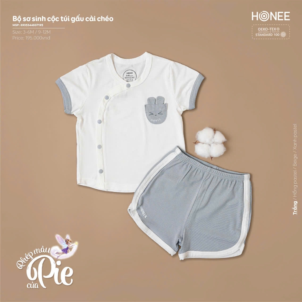 Bộ sơ sinh cộc túi gấu cài chéo 7195