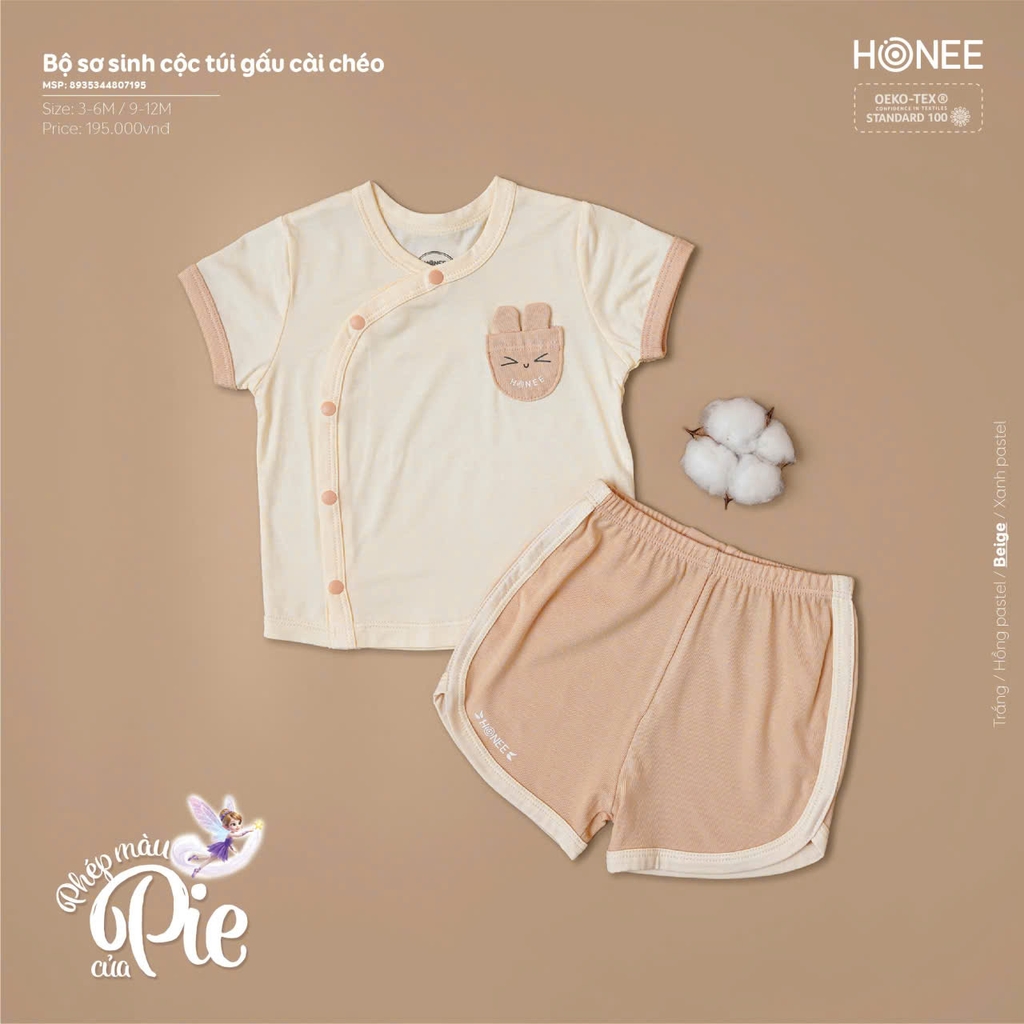 Bộ sơ sinh cộc túi gấu cài chéo 7195