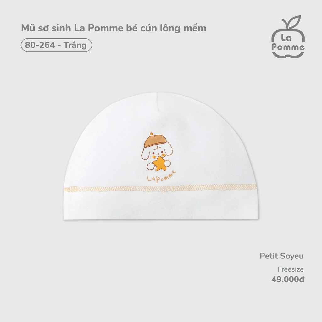 Mũ sơ sinh La Pomme bé cún lông mềm