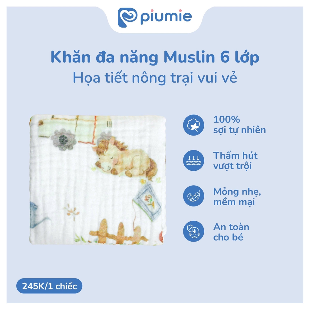 Khăn đa năng Muslin nhăn 6 lớp PiuCloud 90x100