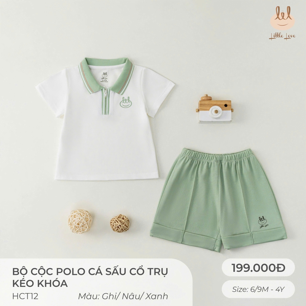 Bộ cộc polo cá sấu cổ trụ kéo khóa HCT12