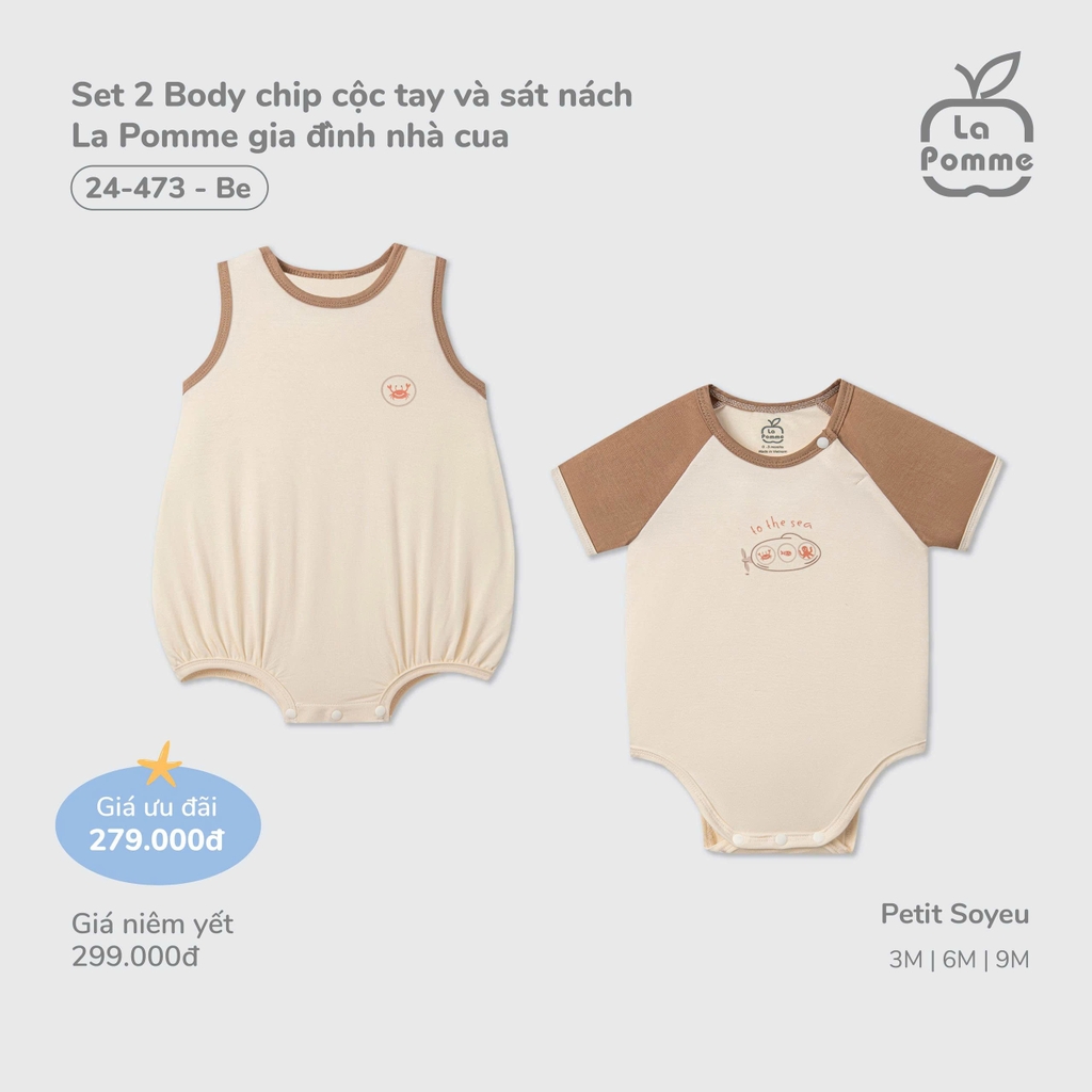 Set 2 Body chip cộc tay và sát nách La Pomme gia đình nhà cua