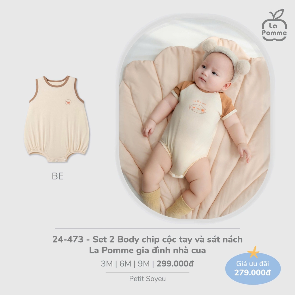 Set 2 Body chip cộc tay và sát nách La Pomme gia đình nhà cua