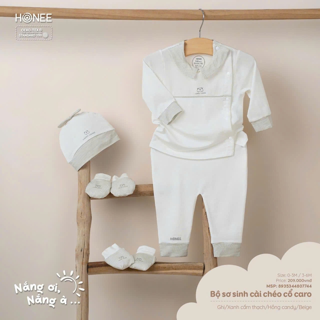 Bộ sơ sinh cài chéo cổ caro 8935344807744