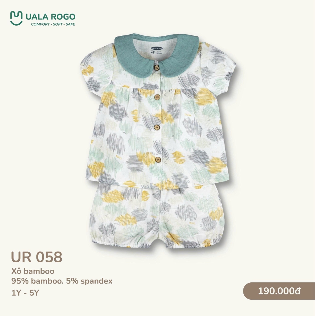 Bộ cộc bé gái họa tiết cổ bèo Uala UR 058